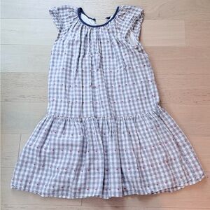 14 Girls Gingham Tiered Dress with Navy Trim